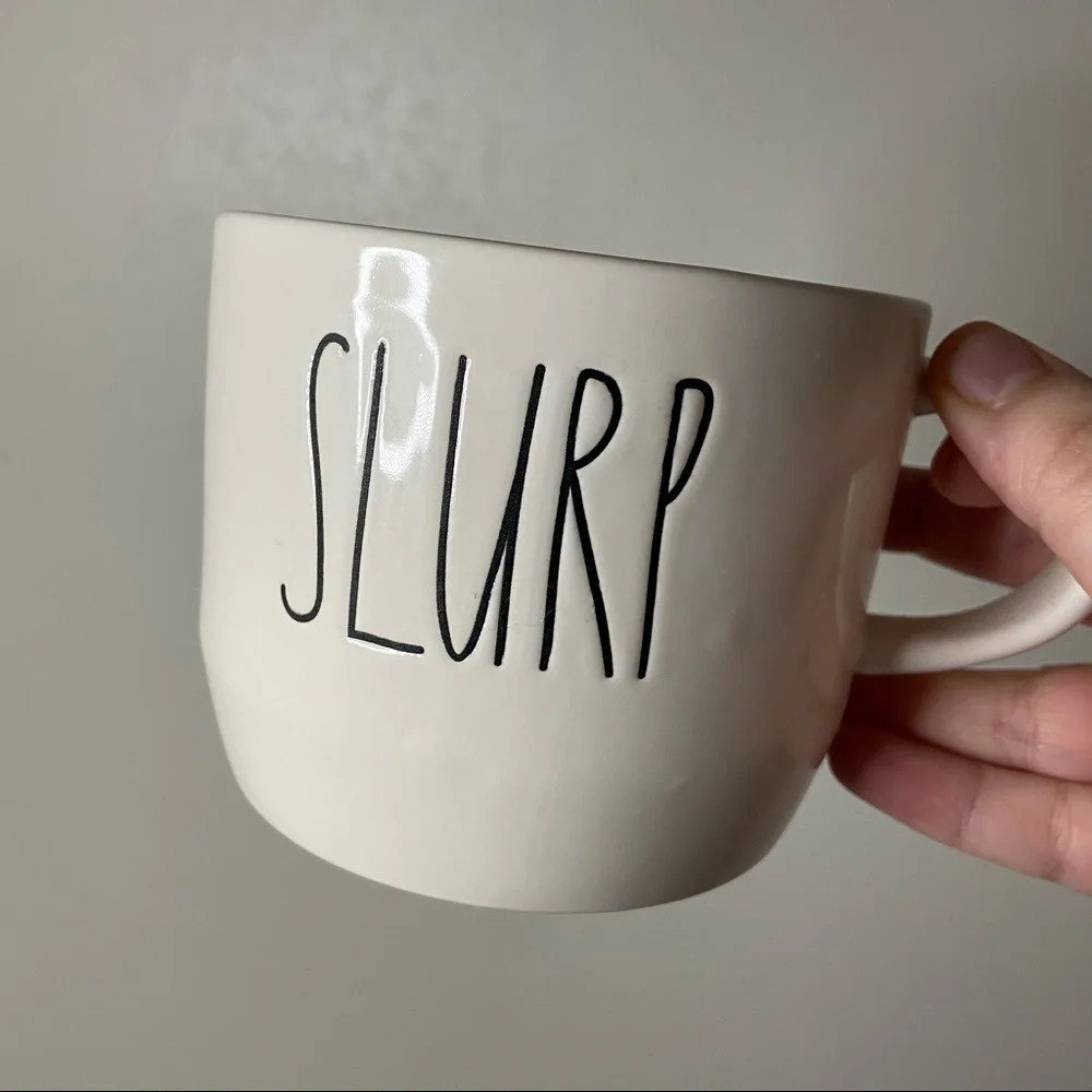 RAE DUNN SLURP Ceramic Mug Rounded 24oz Off White Black Lettering NEW - Picture 2 of 5
